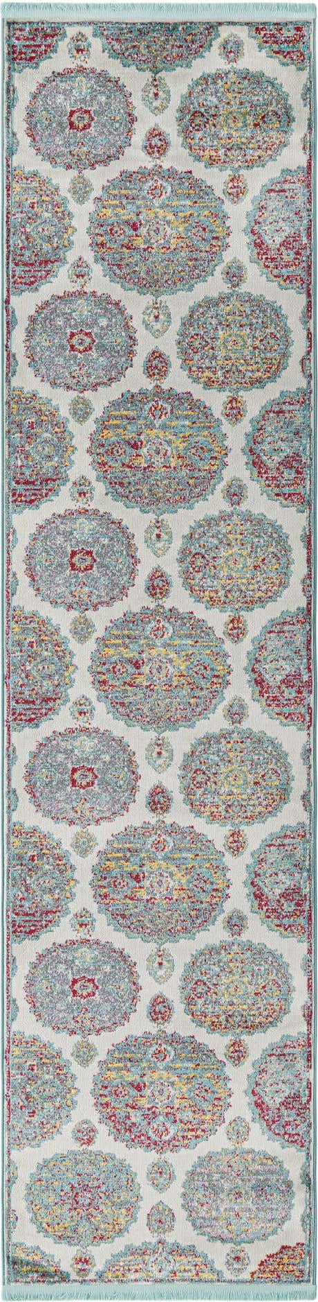 Cream 2' 7 x 10' Paragon Runner Area Rug 100% Polypropylene Colorful Vivid Boho Style Modern Carpet for Unique Interiors for Sale at Rug Engine
