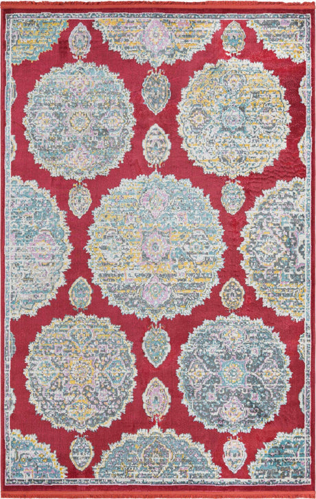 Red 6' x 9' Paragon Rectangle Area Rug 100% Polypropylene Colorful Vivid Boho Style Modern Carpet for Unique Interiors for Sale at Rug Engine