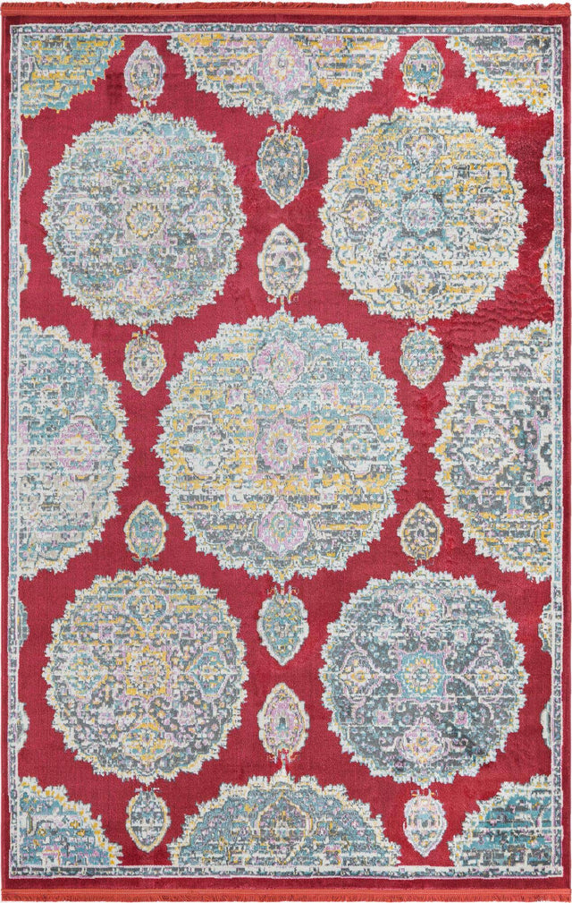 Red 6' x 9' Paragon Rectangle Area Rug 100% Polypropylene Colorful Vivid Boho Style Modern Carpet for Unique Interiors for Sale at Rug Engine