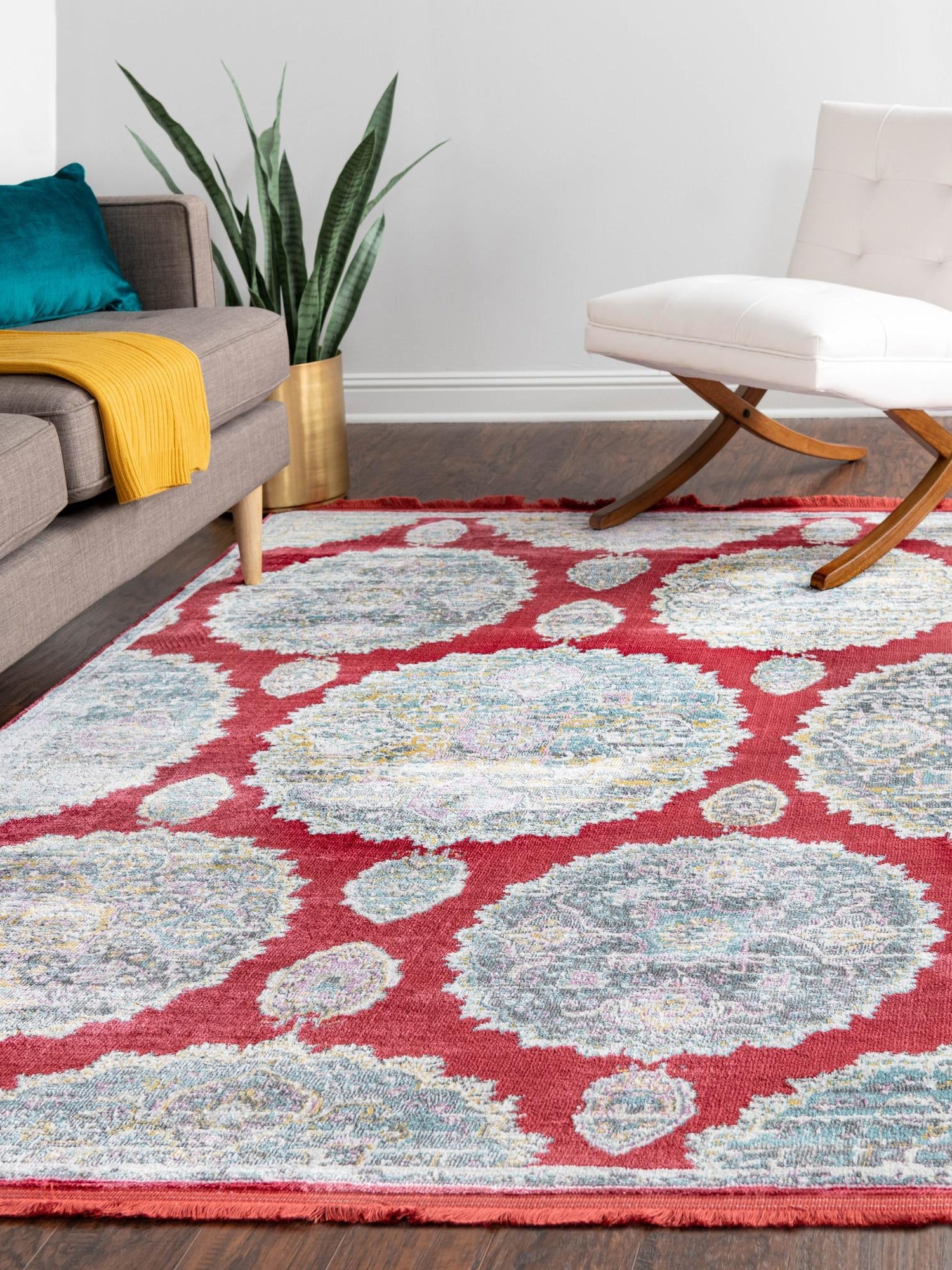 Red 5' 5 x 8' Paragon Rectangle Area Rug 100% Polypropylene Colorful Vivid Boho Style Modern Carpet for Unique Interiors for Sale at Rug Engine