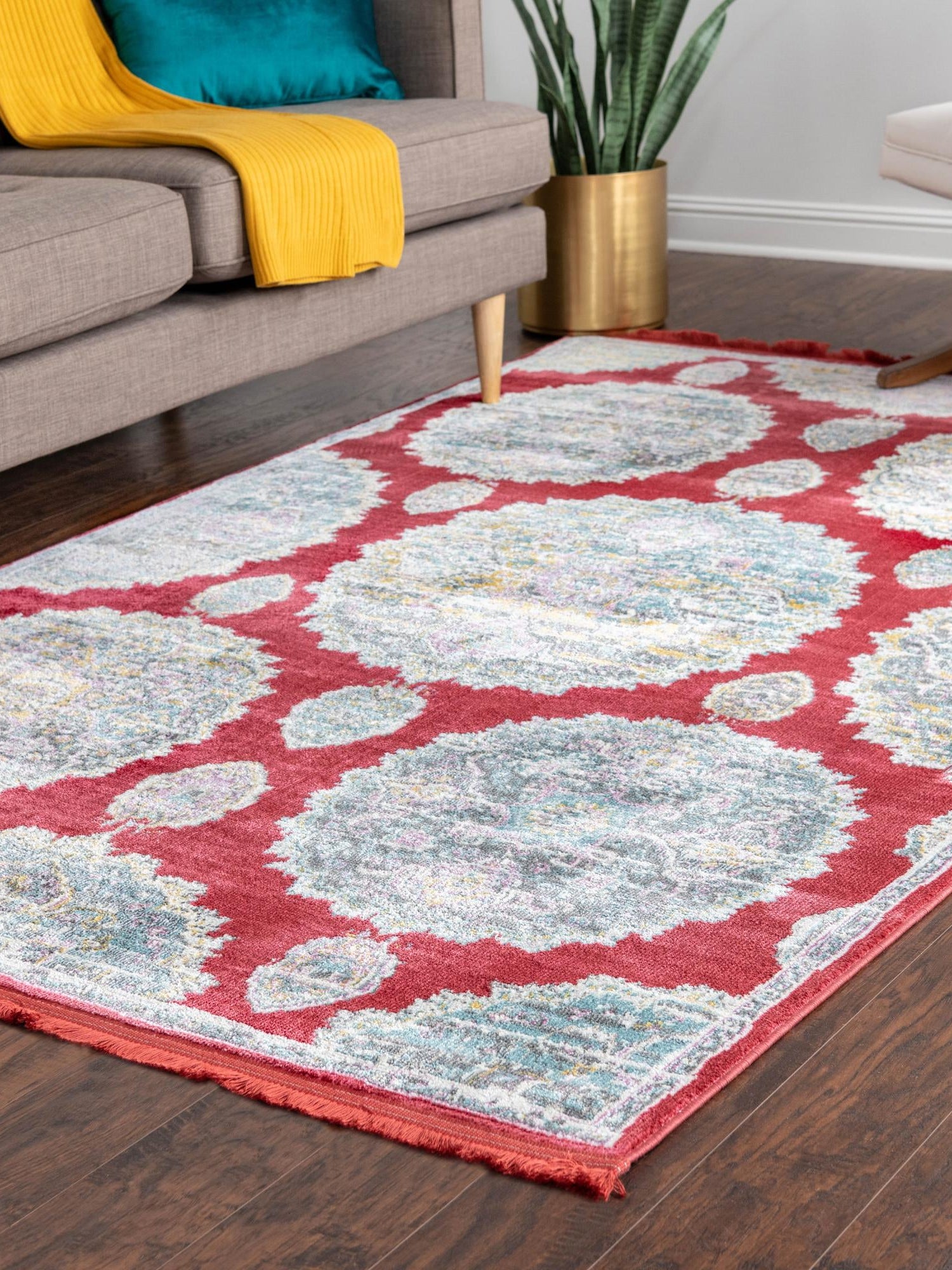Red 9' x 12' Paragon Rectangle Area Rug 100% Polypropylene Colorful Vivid Boho Style Modern Carpet for Unique Interiors for Sale at Rug Engine
