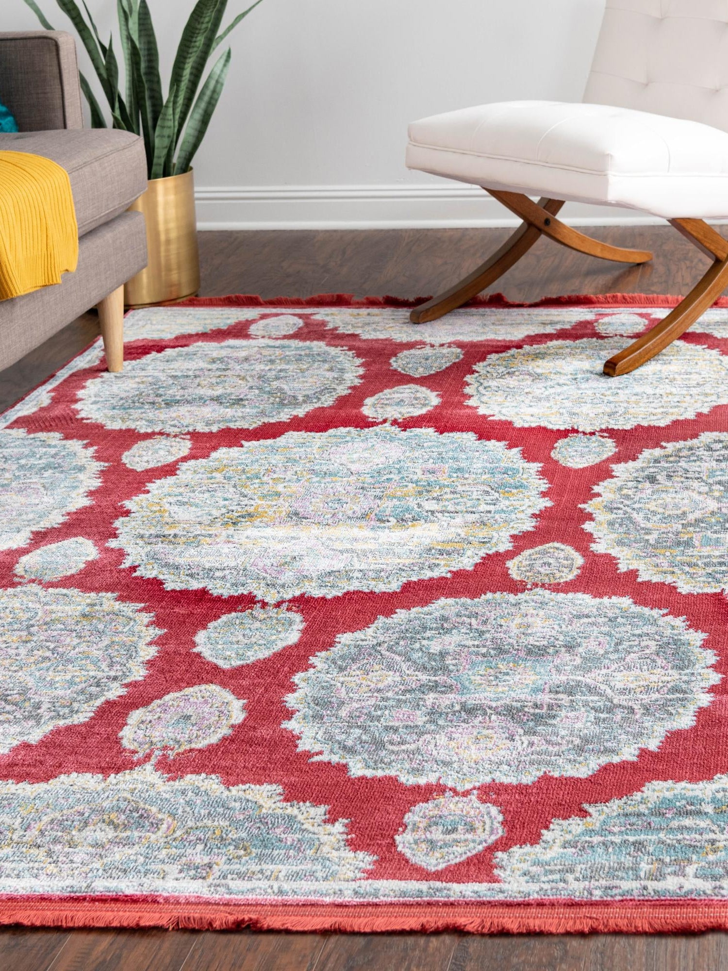 Red 8' 2 x 10' Paragon Rectangle Area Rug 100% Polypropylene Colorful Vivid Boho Style Modern Carpet for Unique Interiors for Sale at Rug Engine