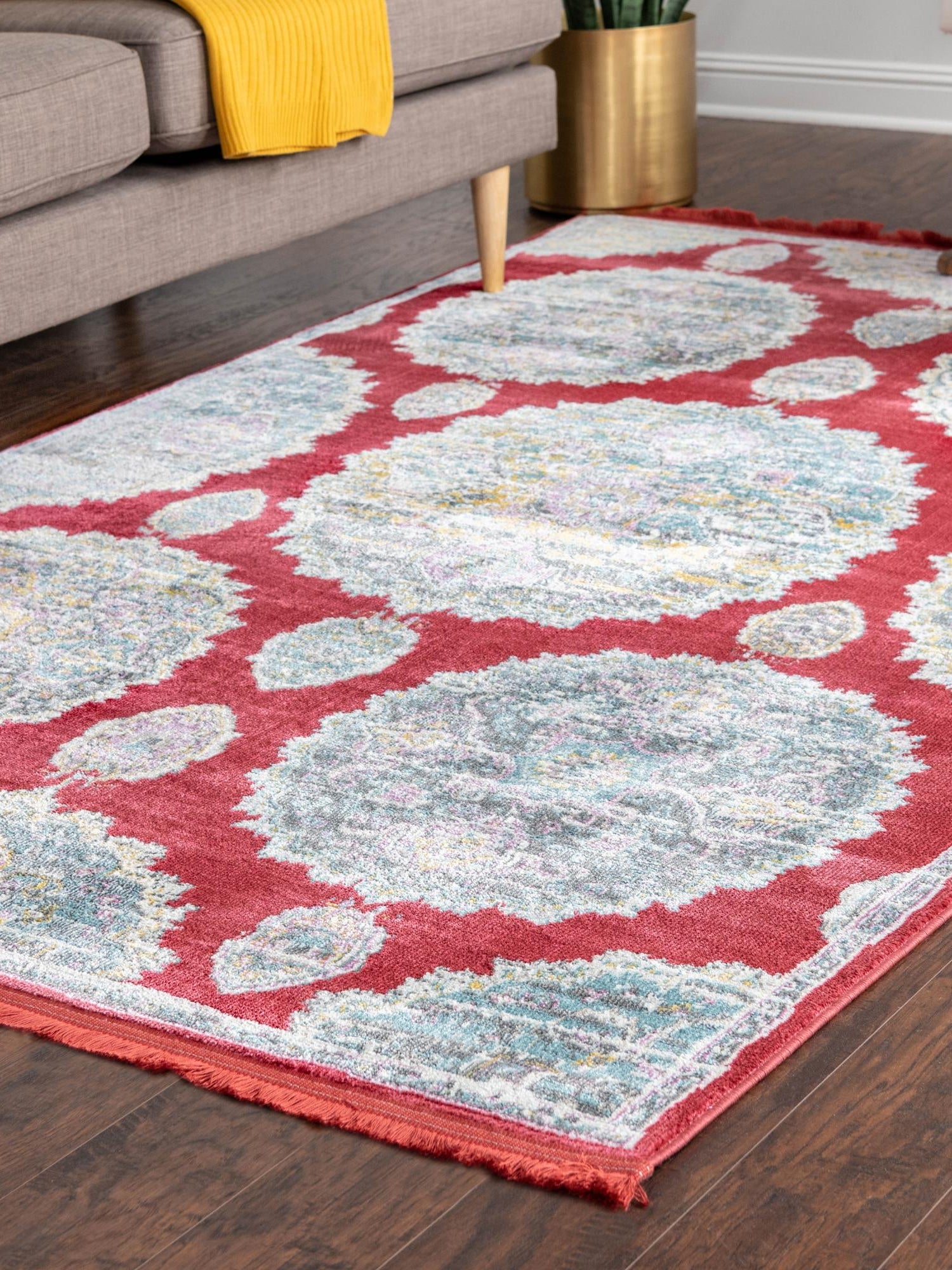 Red 8' 2 x 10' Paragon Rectangle Area Rug 100% Polypropylene Colorful Vivid Boho Style Modern Carpet for Unique Interiors for Sale at Rug Engine