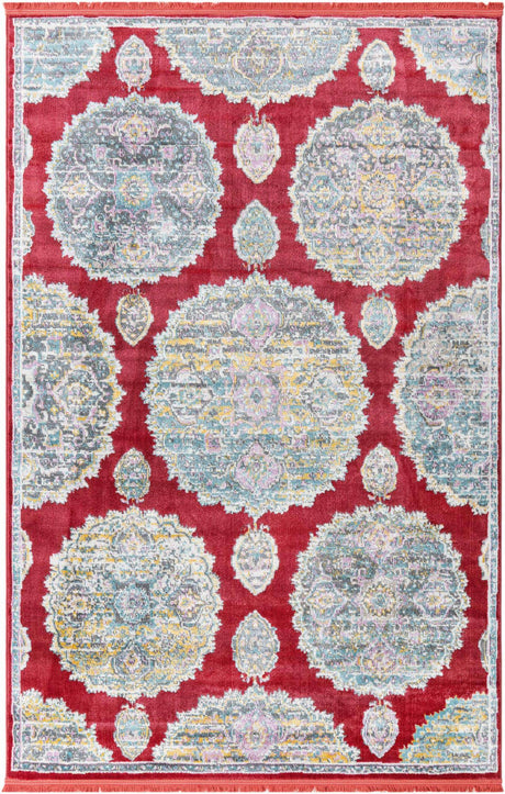 Red 5' 5 x 8' Paragon Rectangle Area Rug 100% Polypropylene Colorful Vivid Boho Style Modern Carpet for Unique Interiors for Sale at Rug Engine