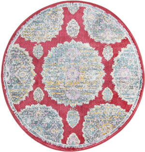Red 3' 3 x 3' 3 Paragon Round Area Rug 100% Polypropylene Colorful Vivid Boho Style Modern Carpet for Unique Interiors for Sale at Rug Engine