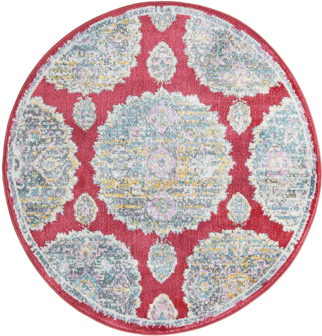 Red 3' 3 x 3' 3 Paragon Round Area Rug 100% Polypropylene Colorful Vivid Boho Style Modern Carpet for Unique Interiors for Sale at Rug Engine