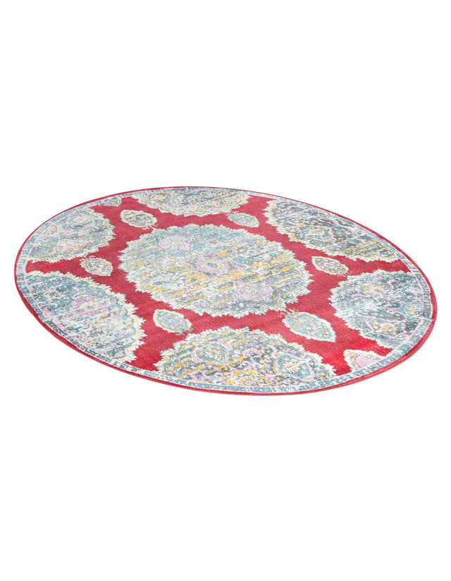 Red 5' 5 x 5' 5 Paragon Round Area Rug 100% Polypropylene Colorful Vivid Boho Style Modern Carpet for Unique Interiors for Sale at Rug Engine