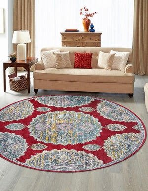 Red 3' 3 x 3' 3 Paragon Round Area Rug 100% Polypropylene Colorful Vivid Boho Style Modern Carpet for Unique Interiors for Sale at Rug Engine