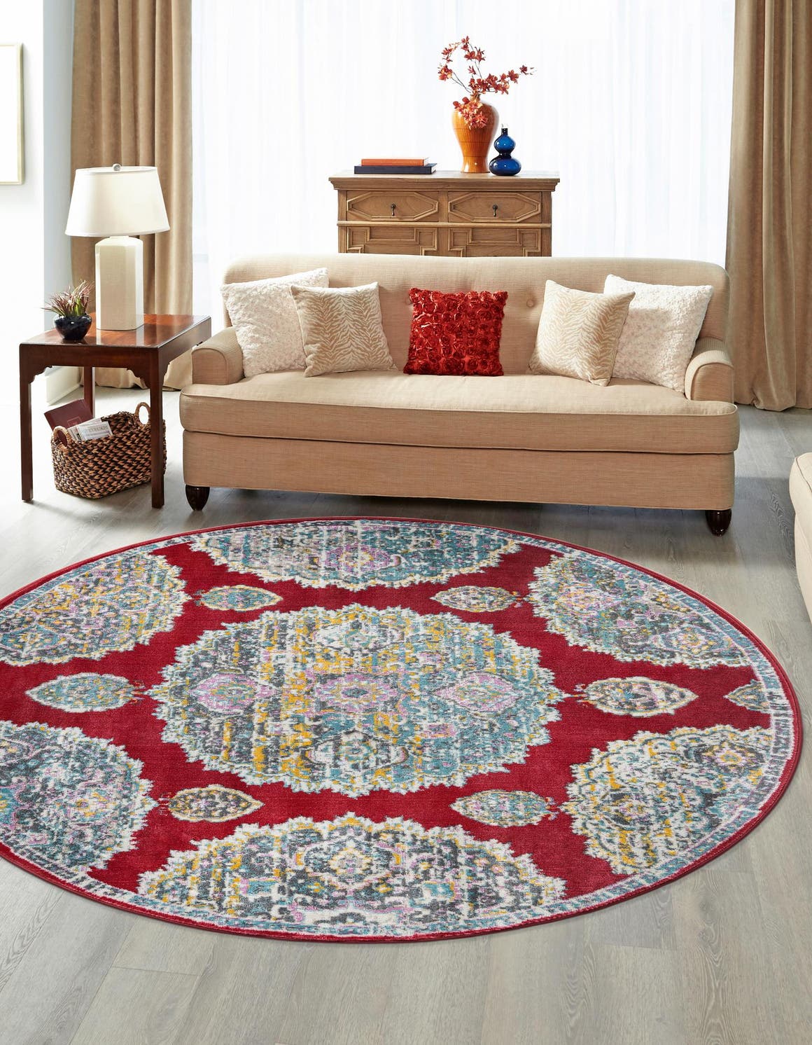 Red 8' 2 x 8' 2 Paragon Round Area Rug 100% Polypropylene Colorful Vivid Boho Style Modern Carpet for Unique Interiors for Sale at Rug Engine