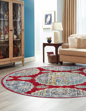 Red 8' 2 x 8' 2 Paragon Round Area Rug 100% Polypropylene Colorful Vivid Boho Style Modern Carpet for Unique Interiors for Sale at Rug Engine
