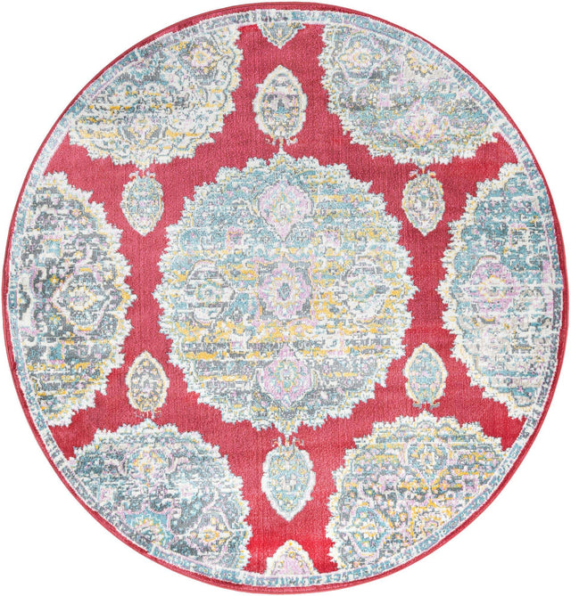 Red 5' 5 x 5' 5 Paragon Round Area Rug 100% Polypropylene Colorful Vivid Boho Style Modern Carpet for Unique Interiors for Sale at Rug Engine