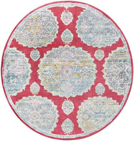 Red 8' 2 x 8' 2 Paragon Round Area Rug 100% Polypropylene Colorful Vivid Boho Style Modern Carpet for Unique Interiors for Sale at Rug Engine