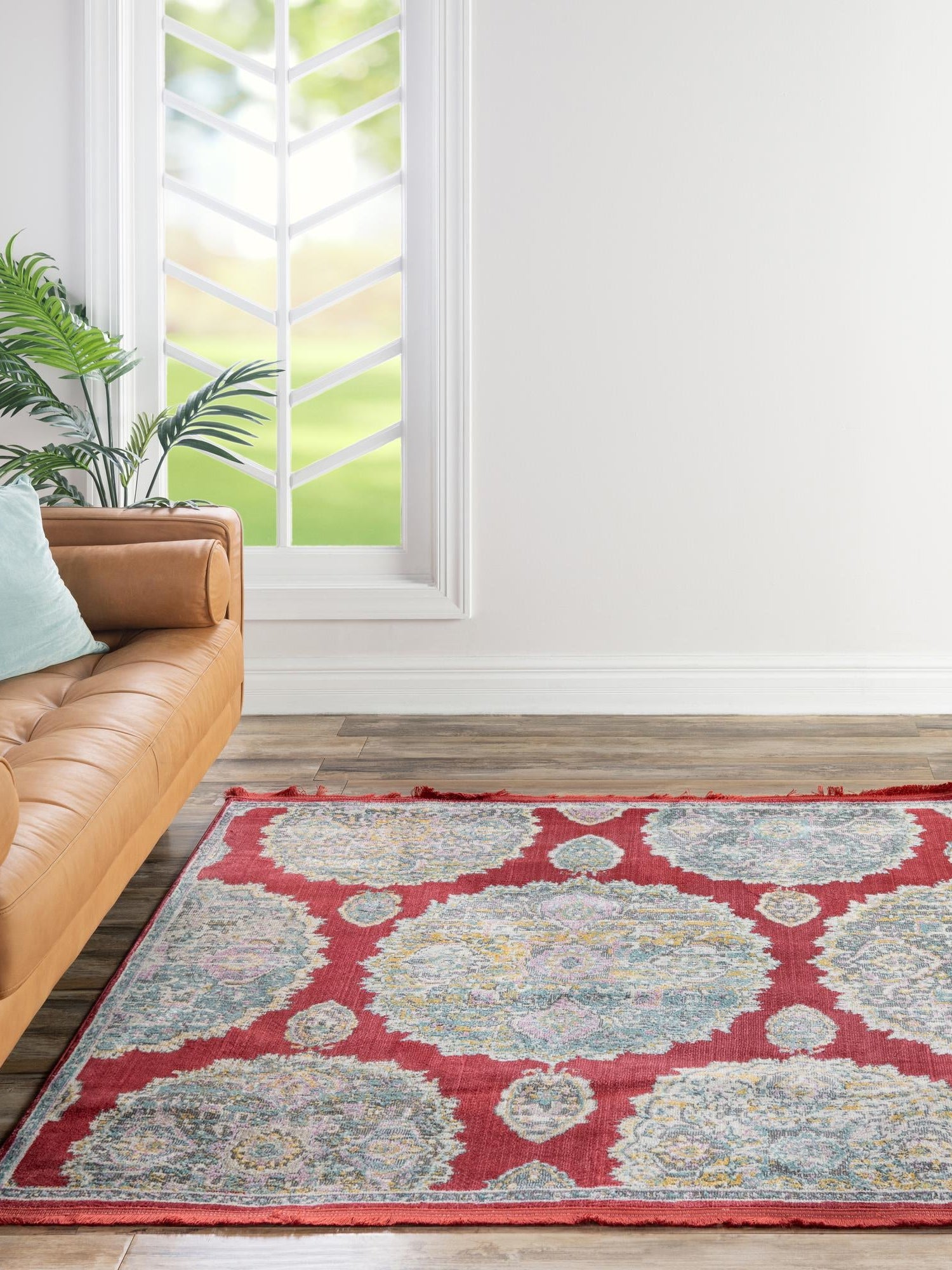 Red 5' 5 x 5' 5 Paragon Square Area Rug 100% Polypropylene Colorful Vivid Boho Style Modern Carpet for Unique Interiors for Sale at Rug Engine