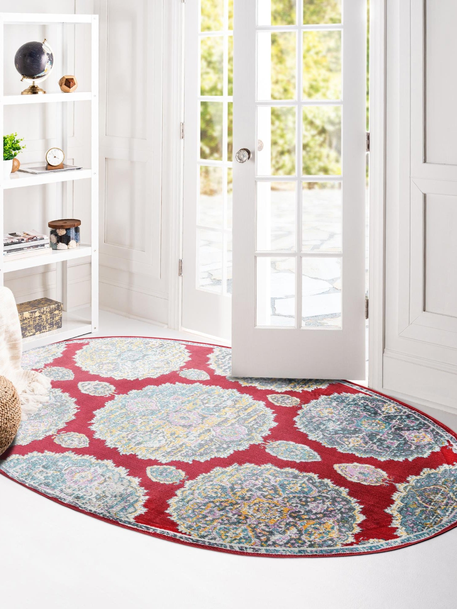 Red 8' 2 x 10' Paragon Oval Area Rug 100% Polypropylene Colorful Vivid Boho Style Modern Carpet for Unique Interiors for Sale at Rug Engine