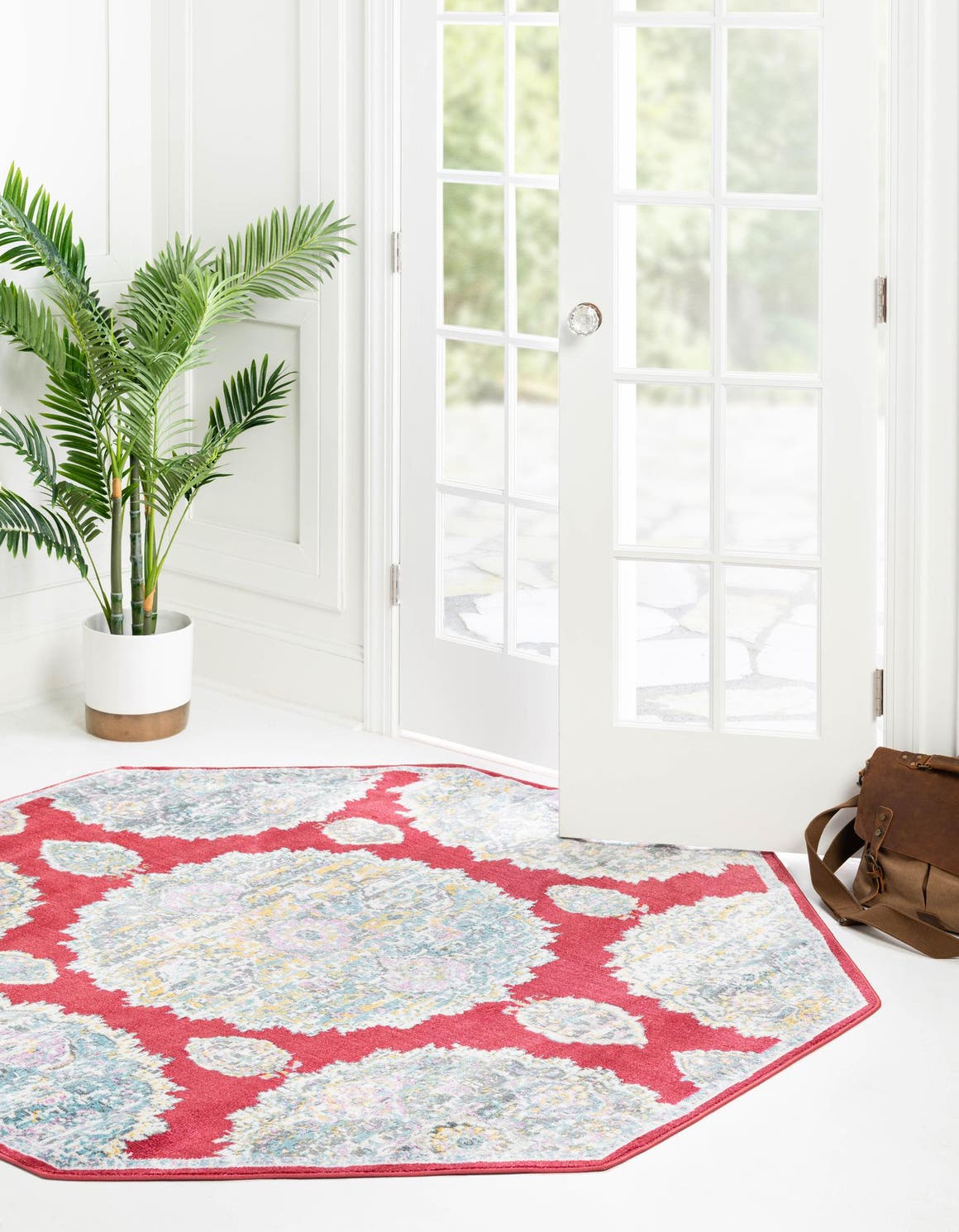 Red 6' x 6' Paragon Octagon Area Rug 100% Polypropylene Colorful Vivid Boho Style Modern Carpet for Unique Interiors for Sale at Rug Engine