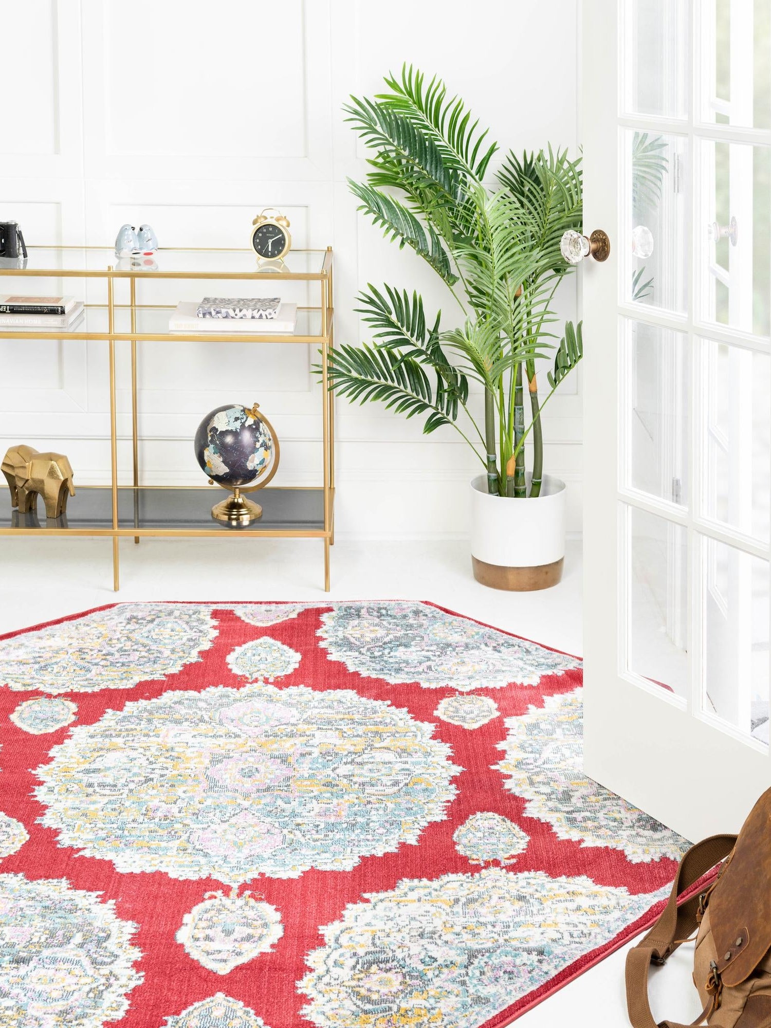 Red 4' x 4' Paragon Octagon Area Rug 100% Polypropylene Colorful Vivid Boho Style Modern Carpet for Unique Interiors for Sale at Rug Engine
