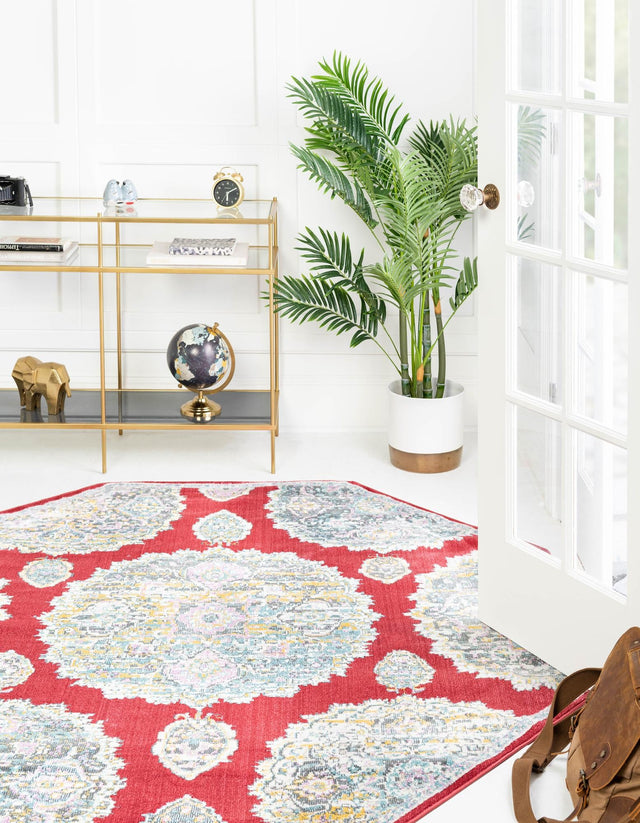 Red 4' x 4' Paragon Octagon Area Rug 100% Polypropylene Colorful Vivid Boho Style Modern Carpet for Unique Interiors for Sale at Rug Engine