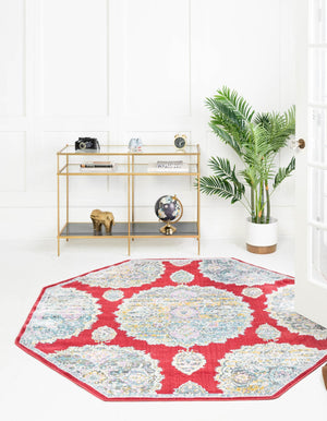 Red 4' x 4' Paragon Octagon Area Rug 100% Polypropylene Colorful Vivid Boho Style Modern Carpet for Unique Interiors for Sale at Rug Engine