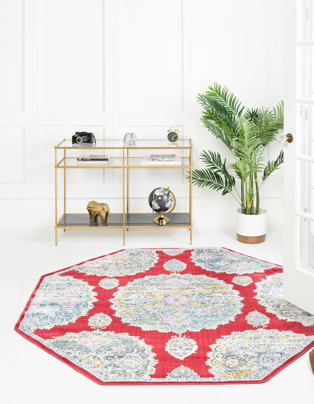 Red 6' x 6' Paragon Octagon Area Rug 100% Polypropylene Colorful Vivid Boho Style Modern Carpet for Unique Interiors for Sale at Rug Engine