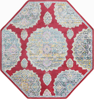 Red 6' x 6' Paragon Octagon Area Rug 100% Polypropylene Colorful Vivid Boho Style Modern Carpet for Unique Interiors for Sale at Rug Engine