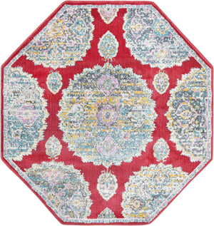 Red 4' x 4' Paragon Octagon Area Rug 100% Polypropylene Colorful Vivid Boho Style Modern Carpet for Unique Interiors for Sale at Rug Engine