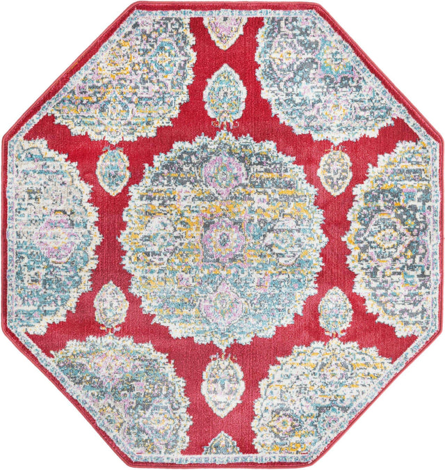 Red 4' x 4' Paragon Octagon Area Rug 100% Polypropylene Colorful Vivid Boho Style Modern Carpet for Unique Interiors for Sale at Rug Engine