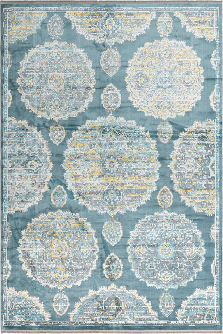 Gray and Blue 10' x 14' Paragon Rectangle Area Rug 100% Polypropylene Colorful Vivid Boho Style Modern Carpet for Unique Interiors for Sale at Rug Engine