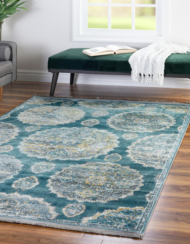 Gray and Blue 4' 3 x 6' Paragon Rectangle Area Rug 100% Polypropylene Colorful Vivid Boho Style Modern Carpet for Unique Interiors for Sale at Rug Engine