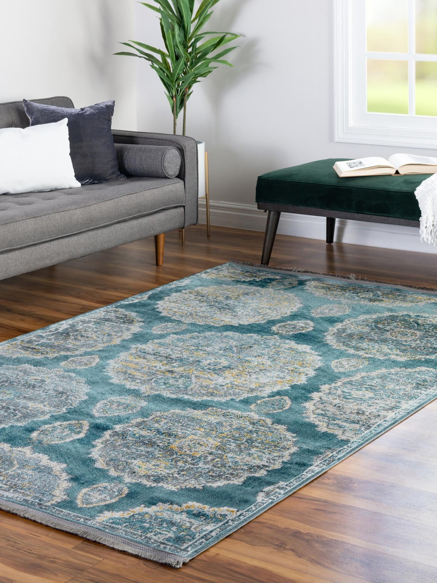Gray and Blue 6' x 9' Paragon Rectangle Area Rug 100% Polypropylene Colorful Vivid Boho Style Modern Carpet for Unique Interiors for Sale at Rug Engine