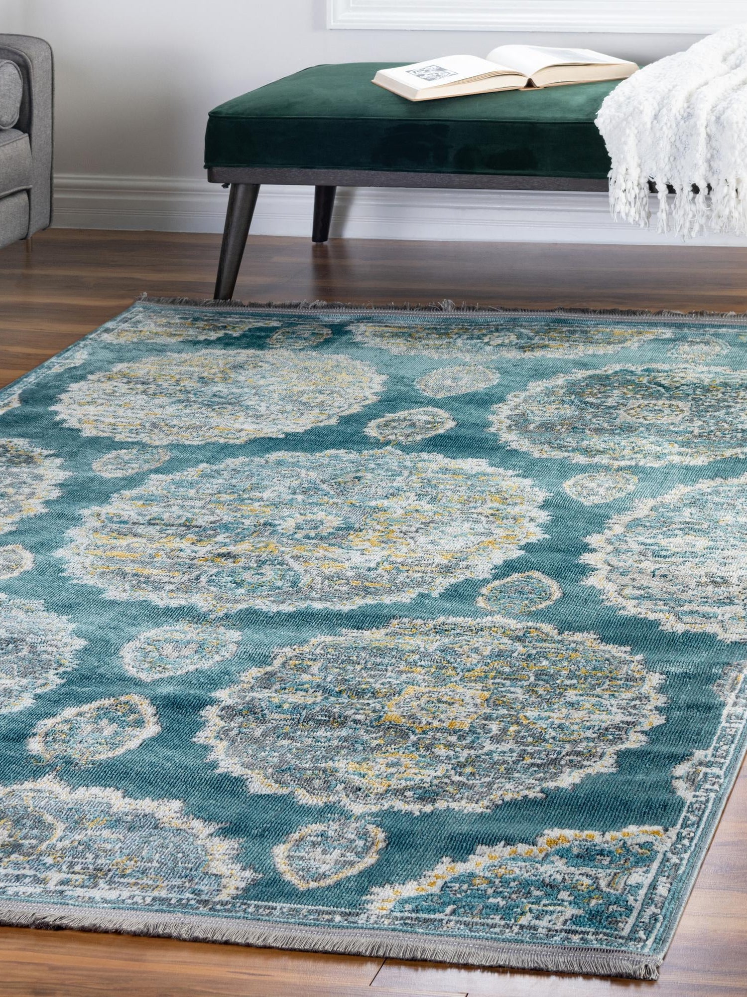 Gray and Blue 4' 3 x 6' Paragon Rectangle Area Rug 100% Polypropylene Colorful Vivid Boho Style Modern Carpet for Unique Interiors for Sale at Rug Engine