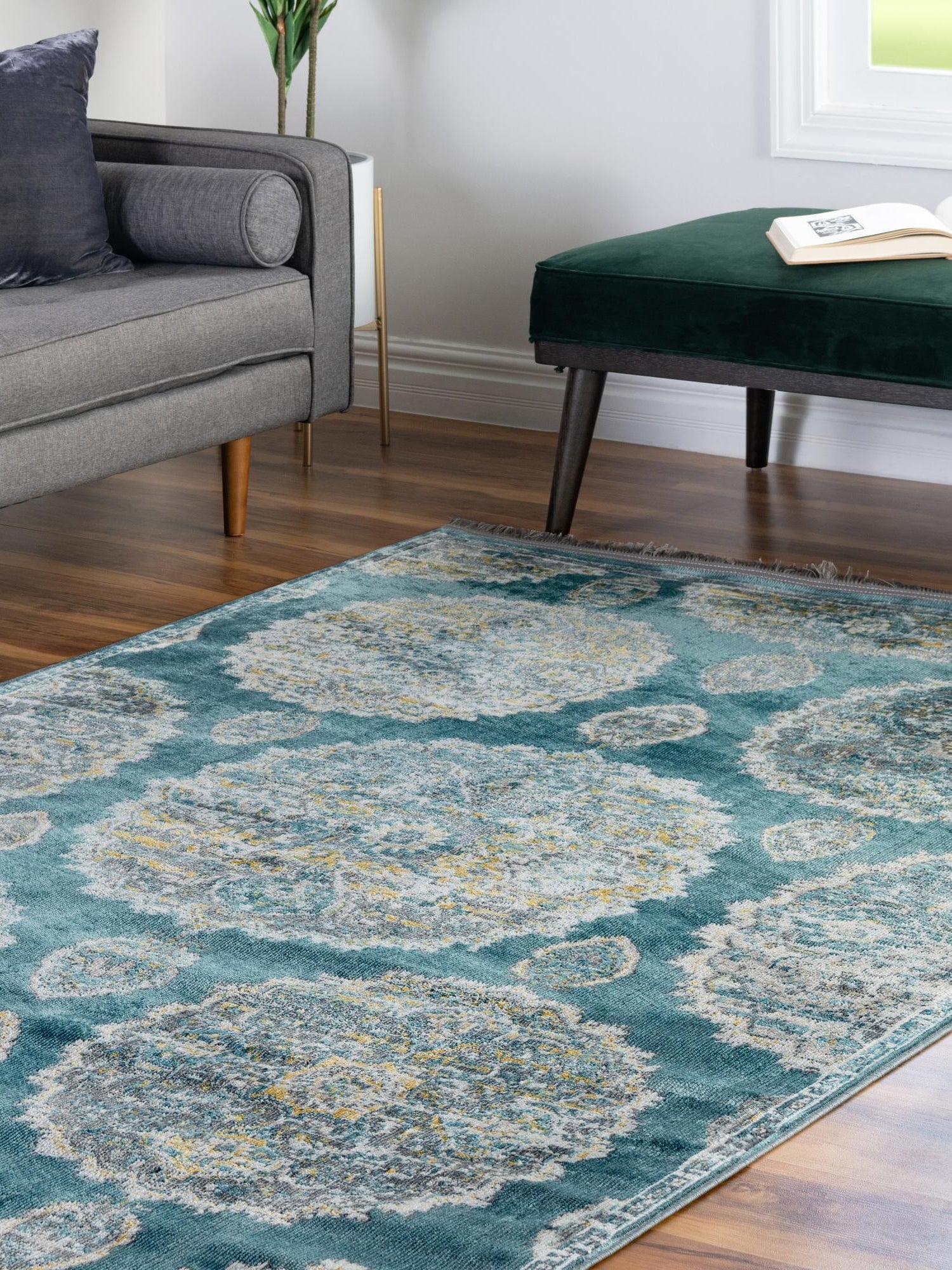 Gray and Blue 4' 3 x 6' Paragon Rectangle Area Rug 100% Polypropylene Colorful Vivid Boho Style Modern Carpet for Unique Interiors for Sale at Rug Engine