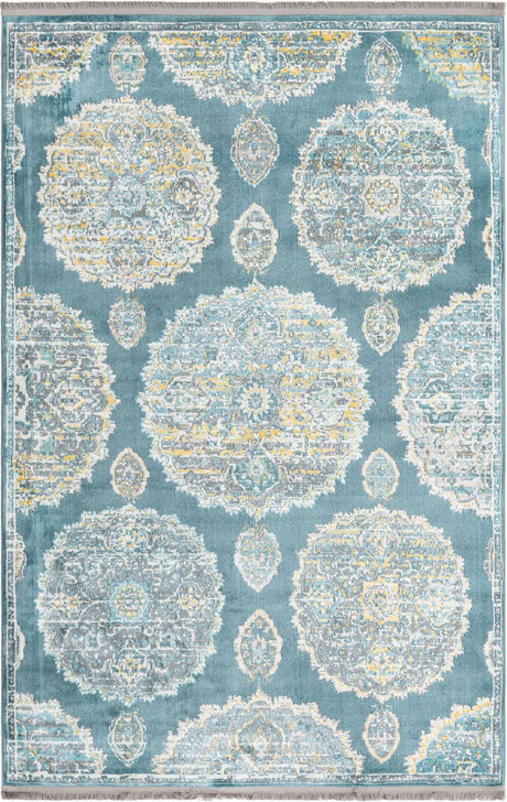 Gray and Blue 5' 5 x 8' Paragon Rectangle Area Rug 100% Polypropylene Colorful Vivid Boho Style Modern Carpet for Unique Interiors for Sale at Rug Engine