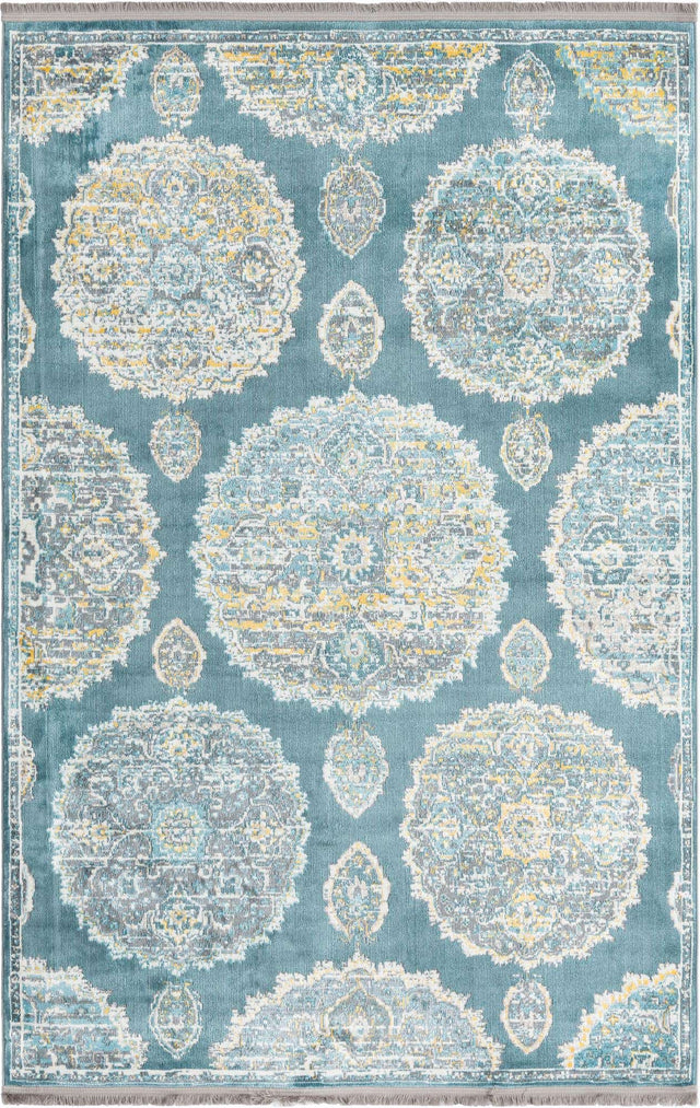 Gray and Blue 5' 5 x 8' Paragon Rectangle Area Rug 100% Polypropylene Colorful Vivid Boho Style Modern Carpet for Unique Interiors for Sale at Rug Engine