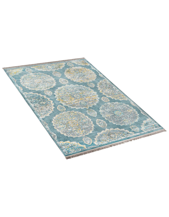 Gray and Blue 4' 3 x 6' Paragon Rectangle Area Rug 100% Polypropylene Colorful Vivid Boho Style Modern Carpet for Unique Interiors for Sale at Rug Engine