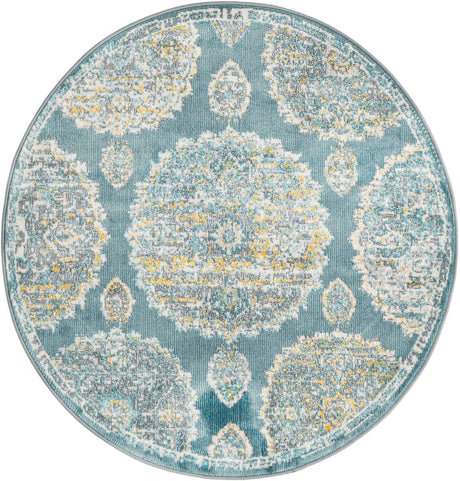 Gray and Blue 3' 3 x 3' 3 Paragon Round Area Rug 100% Polypropylene Colorful Vivid Boho Style Modern Carpet for Unique Interiors for Sale at Rug Engine