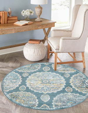Gray and Blue 5' 5 x 5' 5 Paragon Round Area Rug 100% Polypropylene Colorful Vivid Boho Style Modern Carpet for Unique Interiors for Sale at Rug Engine