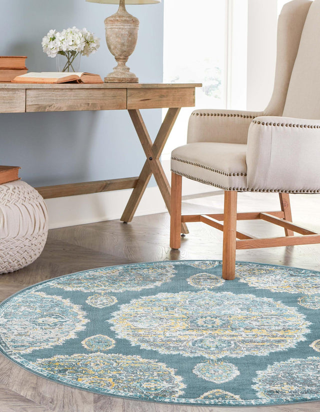Gray and Blue 3' 3 x 3' 3 Paragon Round Area Rug 100% Polypropylene Colorful Vivid Boho Style Modern Carpet for Unique Interiors for Sale at Rug Engine
