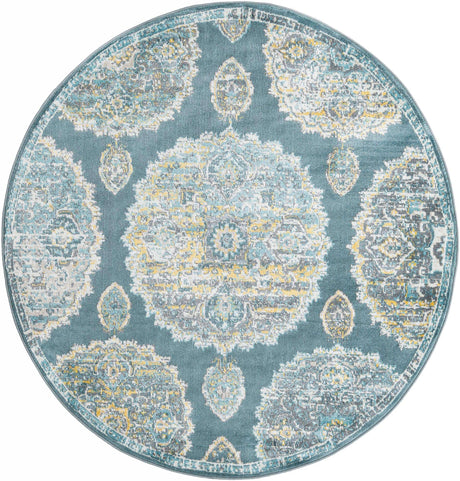 Gray and Blue 5' 5 x 5' 5 Paragon Round Area Rug 100% Polypropylene Colorful Vivid Boho Style Modern Carpet for Unique Interiors for Sale at Rug Engine