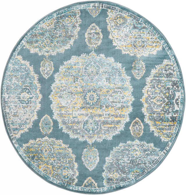 Gray and Blue 5' 5 x 5' 5 Paragon Round Area Rug 100% Polypropylene Colorful Vivid Boho Style Modern Carpet for Unique Interiors for Sale at Rug Engine