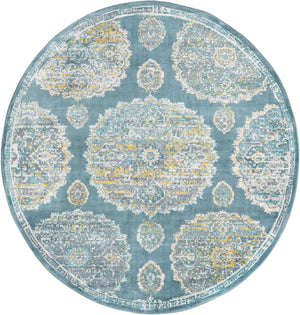 Gray and Blue 8' 2 x 8' 2 Paragon Round Area Rug 100% Polypropylene Colorful Vivid Boho Style Modern Carpet for Unique Interiors for Sale at Rug Engine