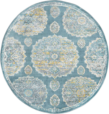Gray and Blue 8' 2 x 8' 2 Paragon Round Area Rug 100% Polypropylene Colorful Vivid Boho Style Modern Carpet for Unique Interiors for Sale at Rug Engine