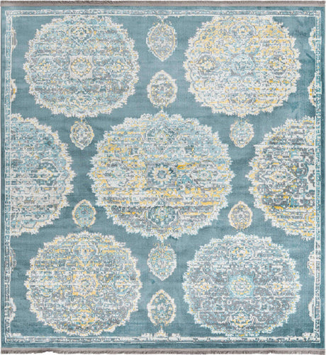 Gray and Blue 8' 2 x 8' 2 Paragon Square Area Rug 100% Polypropylene Colorful Vivid Boho Style Modern Carpet for Unique Interiors for Sale at Rug Engine