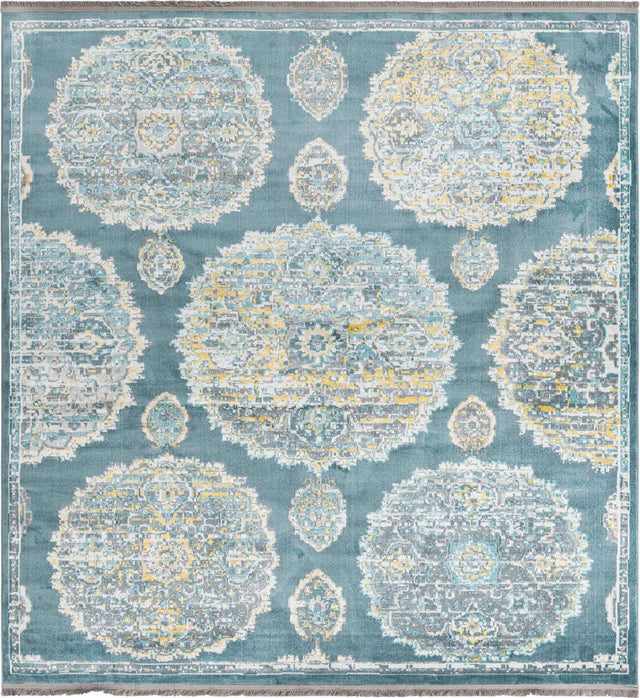 Gray and Blue 8' 2 x 8' 2 Paragon Square Area Rug 100% Polypropylene Colorful Vivid Boho Style Modern Carpet for Unique Interiors for Sale at Rug Engine