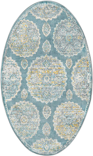 Gray and Blue 3' 3 x 5' 3 Paragon Oval Area Rug 100% Polypropylene Colorful Vivid Boho Style Modern Carpet for Unique Interiors for Sale at Rug Engine