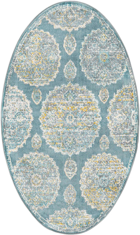Gray and Blue 3' 3 x 5' 3 Paragon Oval Area Rug 100% Polypropylene Colorful Vivid Boho Style Modern Carpet for Unique Interiors for Sale at Rug Engine