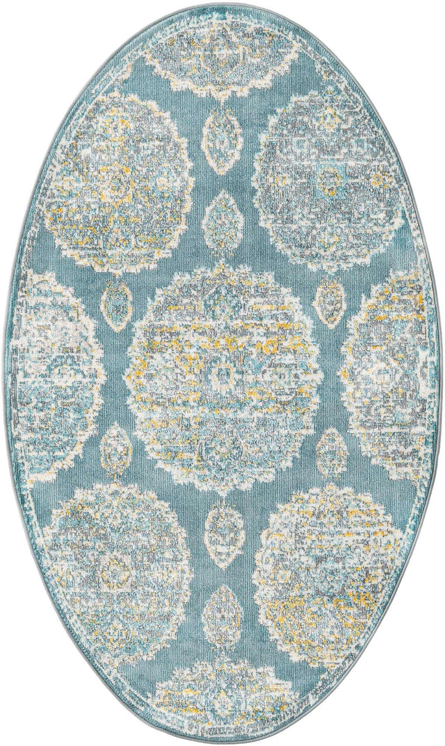 Gray and Blue 3' 3 x 5' 3 Paragon Oval Area Rug 100% Polypropylene Colorful Vivid Boho Style Modern Carpet for Unique Interiors for Sale at Rug Engine