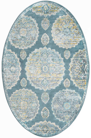 Gray and Blue 5' 5 x 8' Paragon Oval Area Rug 100% Polypropylene Colorful Vivid Boho Style Modern Carpet for Unique Interiors for Sale at Rug Engine
