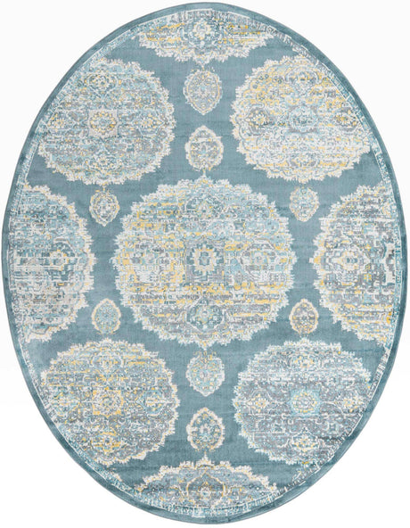 Gray and Blue 8' 2 x 10' Paragon Oval Area Rug 100% Polypropylene Colorful Vivid Boho Style Modern Carpet for Unique Interiors for Sale at Rug Engine