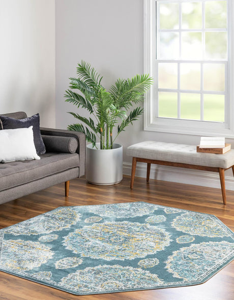 Gray and Blue 8' 2 x 8' 2 Paragon Octagon Area Rug 100% Polypropylene Colorful Vivid Boho Style Modern Carpet for Unique Interiors for Sale at Rug Engine