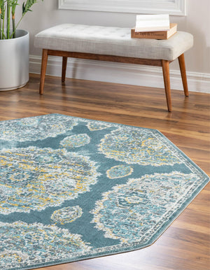 Gray and Blue 6' x 6' Paragon Octagon Area Rug 100% Polypropylene Colorful Vivid Boho Style Modern Carpet for Unique Interiors for Sale at Rug Engine